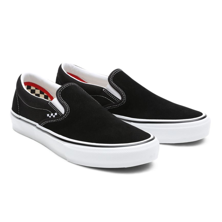 Men's Vans Skate Slip-On Shoes India - Black/White [BI4506973]